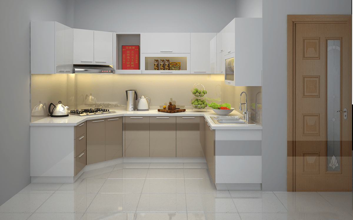Mẫu tủ bếp chữ G với thiết kế đơn giản